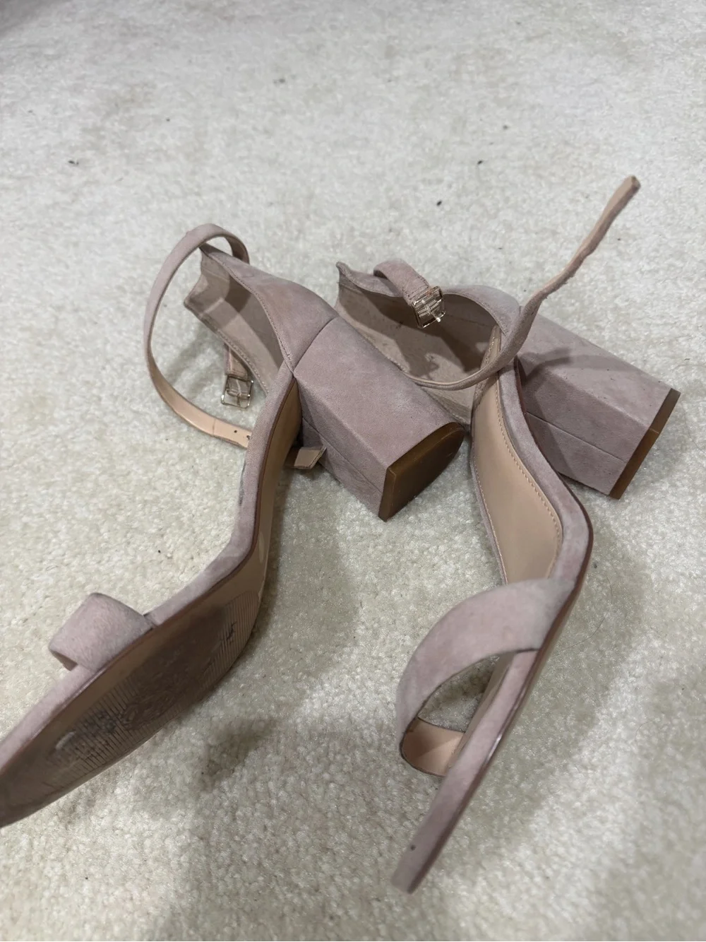 Vince Camuto Blush Taupe Suede Ankle-Strap Block Heel Sandal